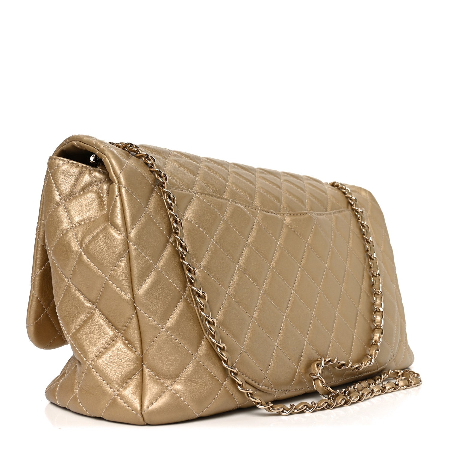 Chanel Metallic Calfskin Quilted Small XXL Travel Flap Bag Gold 3 of 10