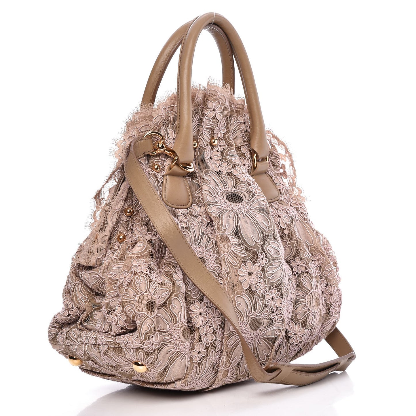 Macrame Lace Studded Satchel Pink