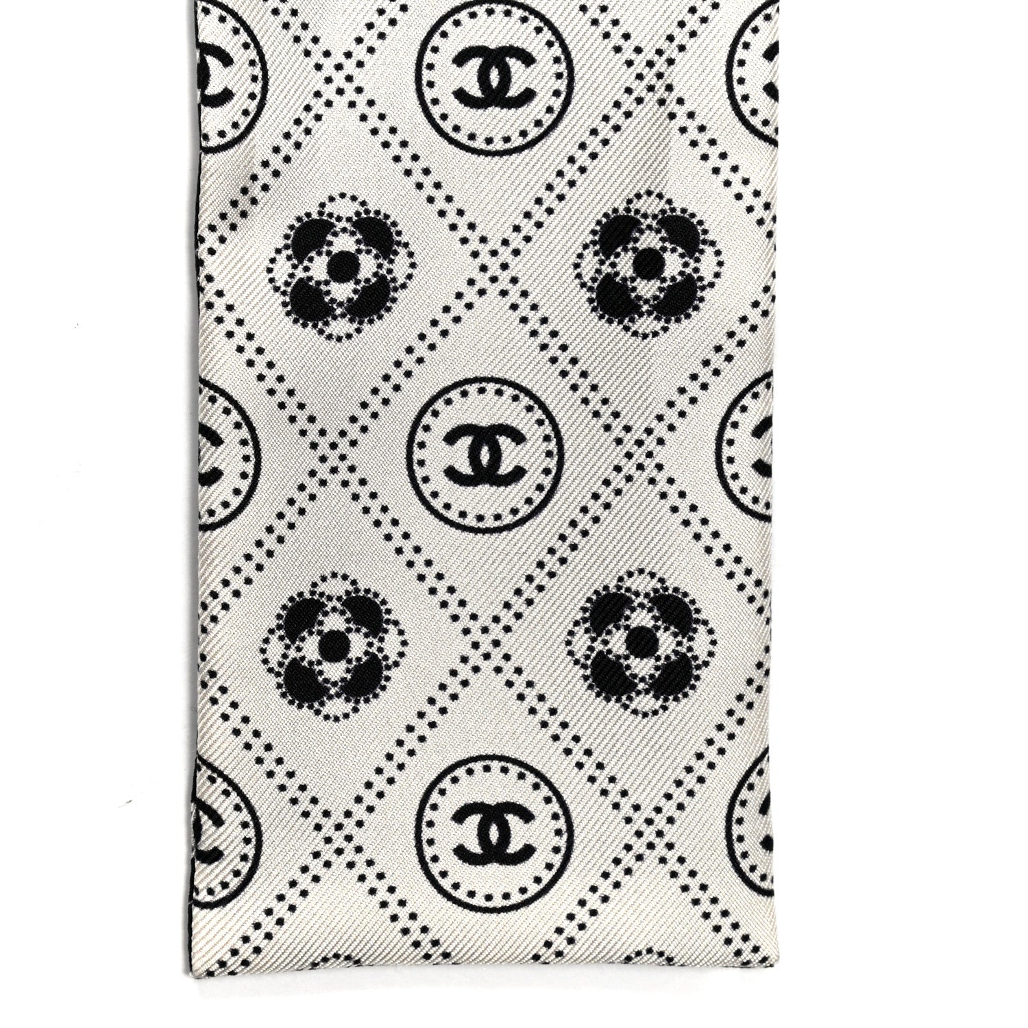 Chanel Silk CC Polka Dot Slim Bandeau Scarf Black Ecru 3 of 3