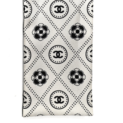 Chanel Silk CC Polka Dot Slim Bandeau Scarf Black Ecru 3 of 3