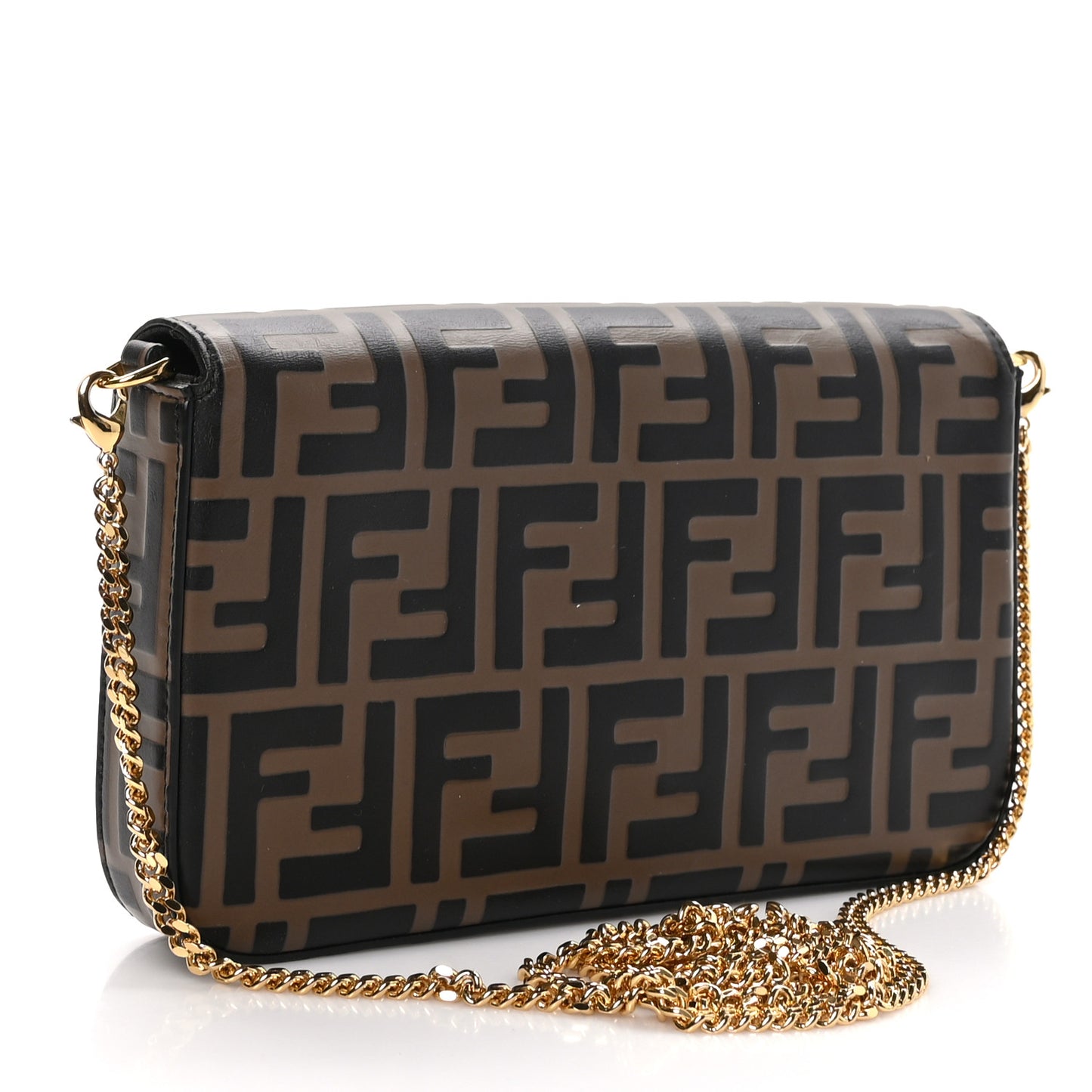 Vitello Soft F is Fendi Bi-Color FF 1974 Embossed Envelope Wallet On Chain with Pouches Maya Black