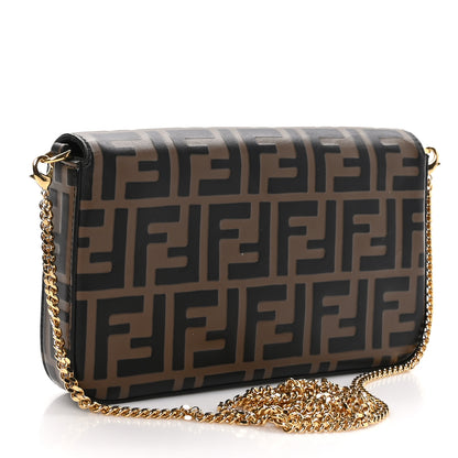 Fendi Vitello Soft F is Fendi Bi-Color FF 1974 Embossed Envelope Wallet On Chain with Pouches Maya Black 4 of 11