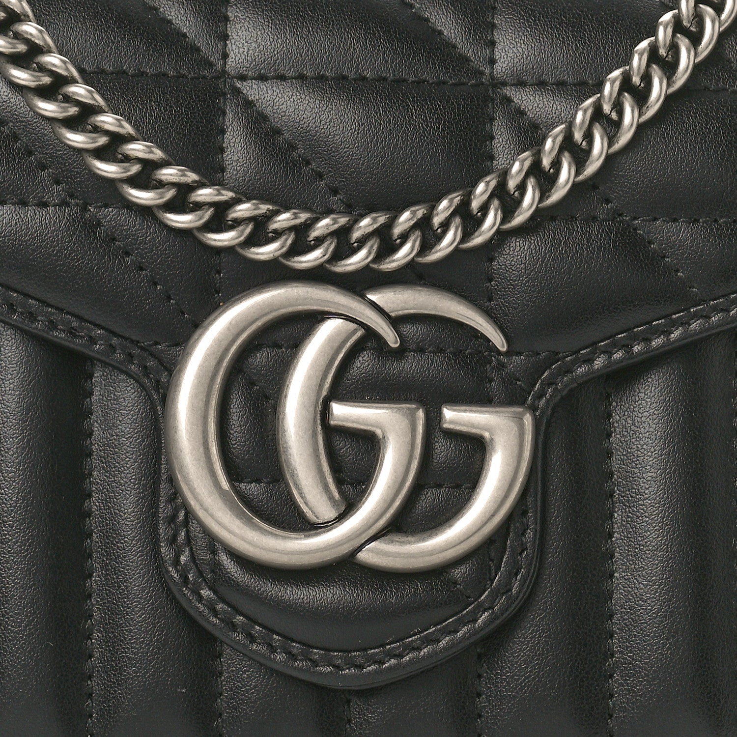 Gucci Calfskin Matelasse Aria GG Marmont Chain Wallet Black 8 of 11