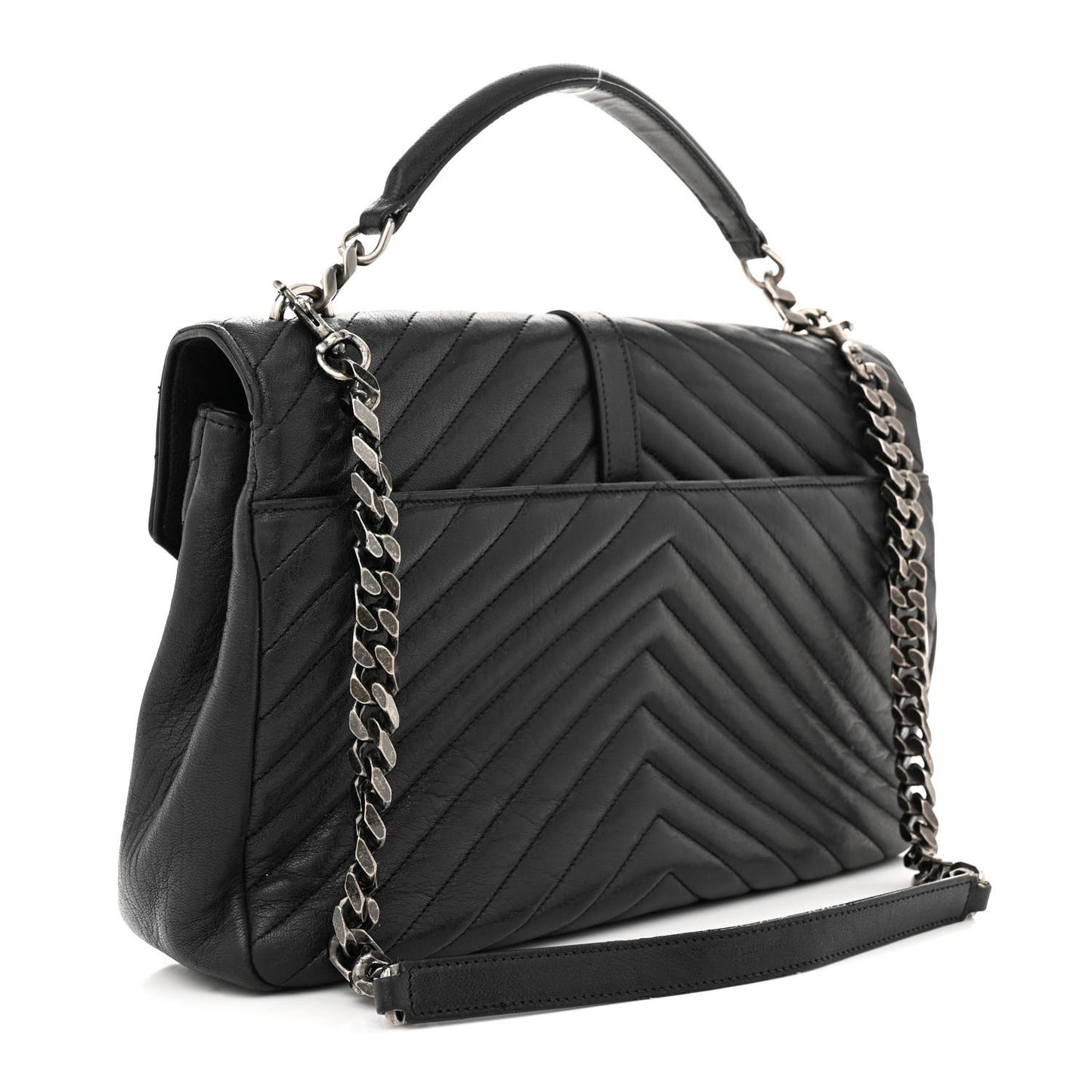 Sheepskin Matelasse Chevron Monogram Large College Satchel Black