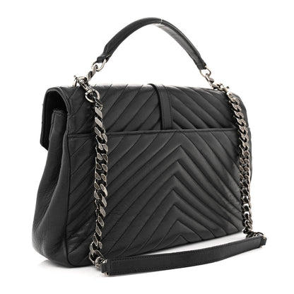 Saint Laurent Sheepskin Matelasse Chevron Monogram Large College Satchel Black 3 of 16