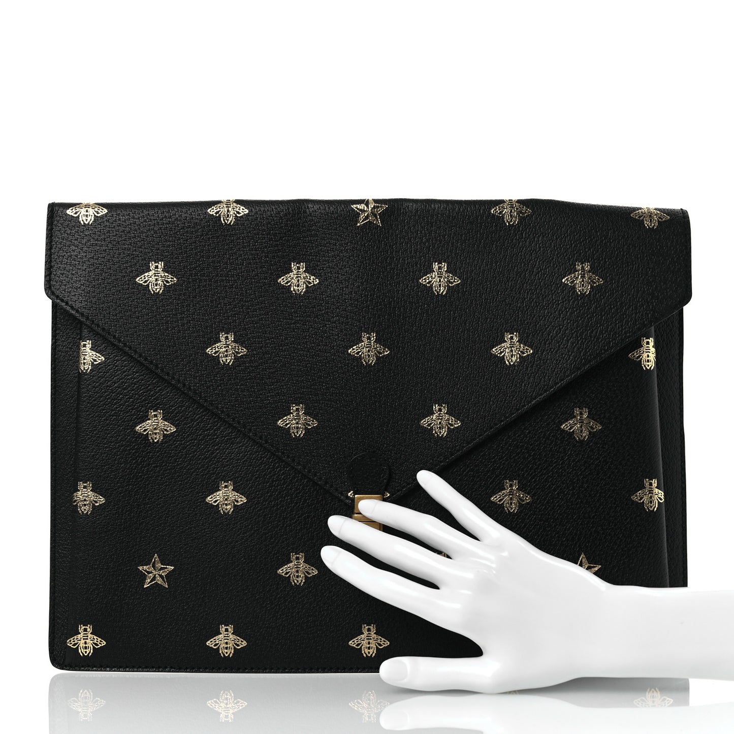 Grained Calfskin Bee Star Portfolio Black