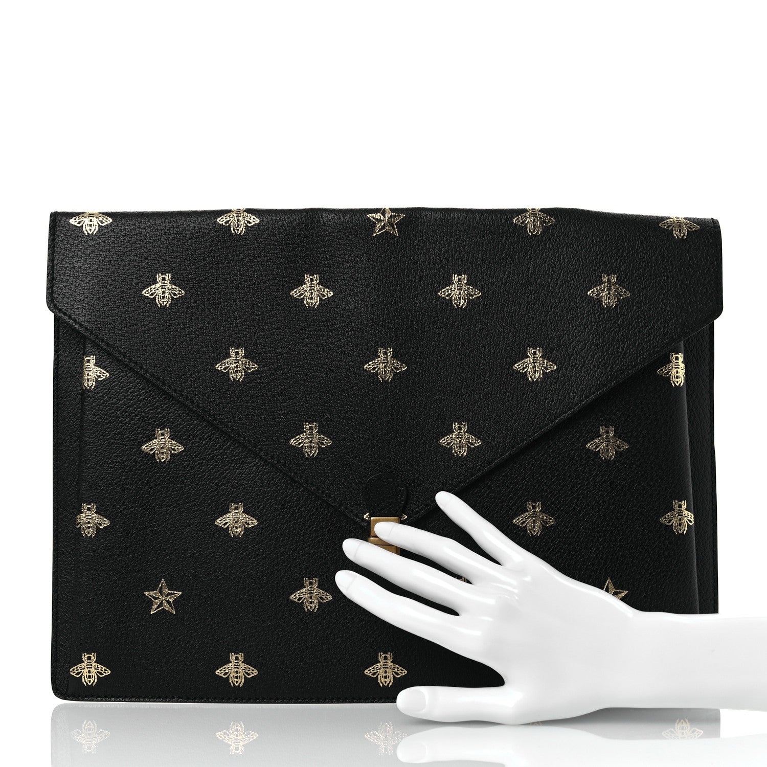 Gucci Grained Calfskin Bee Star Portfolio Black 2 of 7