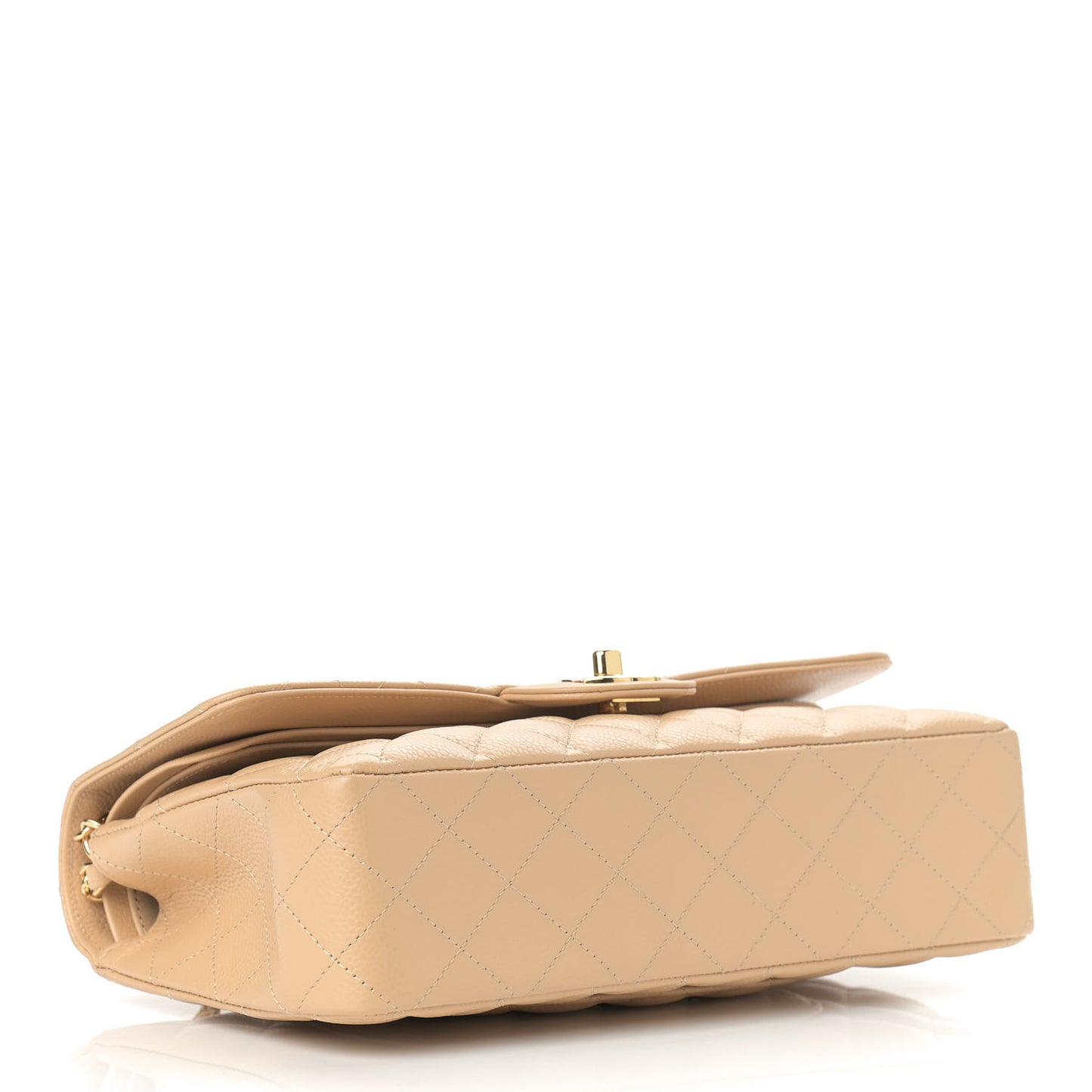 Caviar Quilted Medium Double Flap Beige