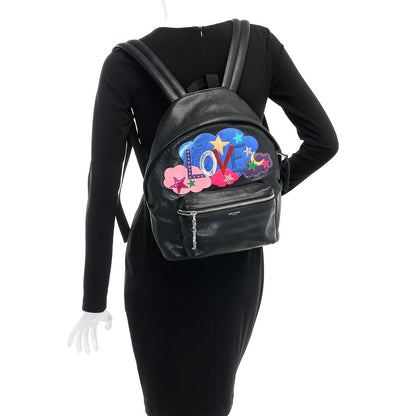 Saint Laurent Sheepskin Mini Love Appliqué City Backpack Black 2 of 8