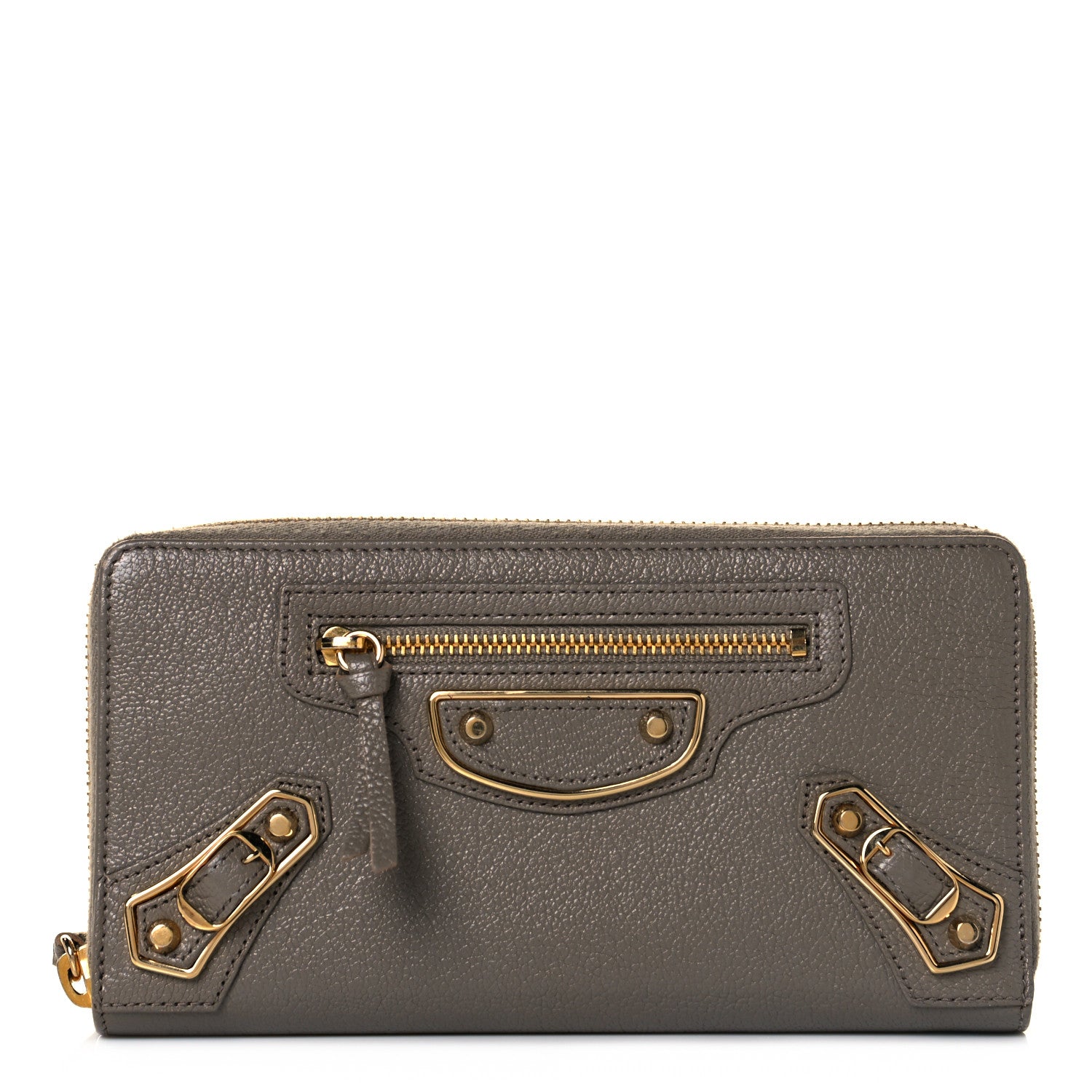 Balenciaga Chevre Gold Metallic Edge Hardware Zip Around Wallet Gris Taupe 1 of 8