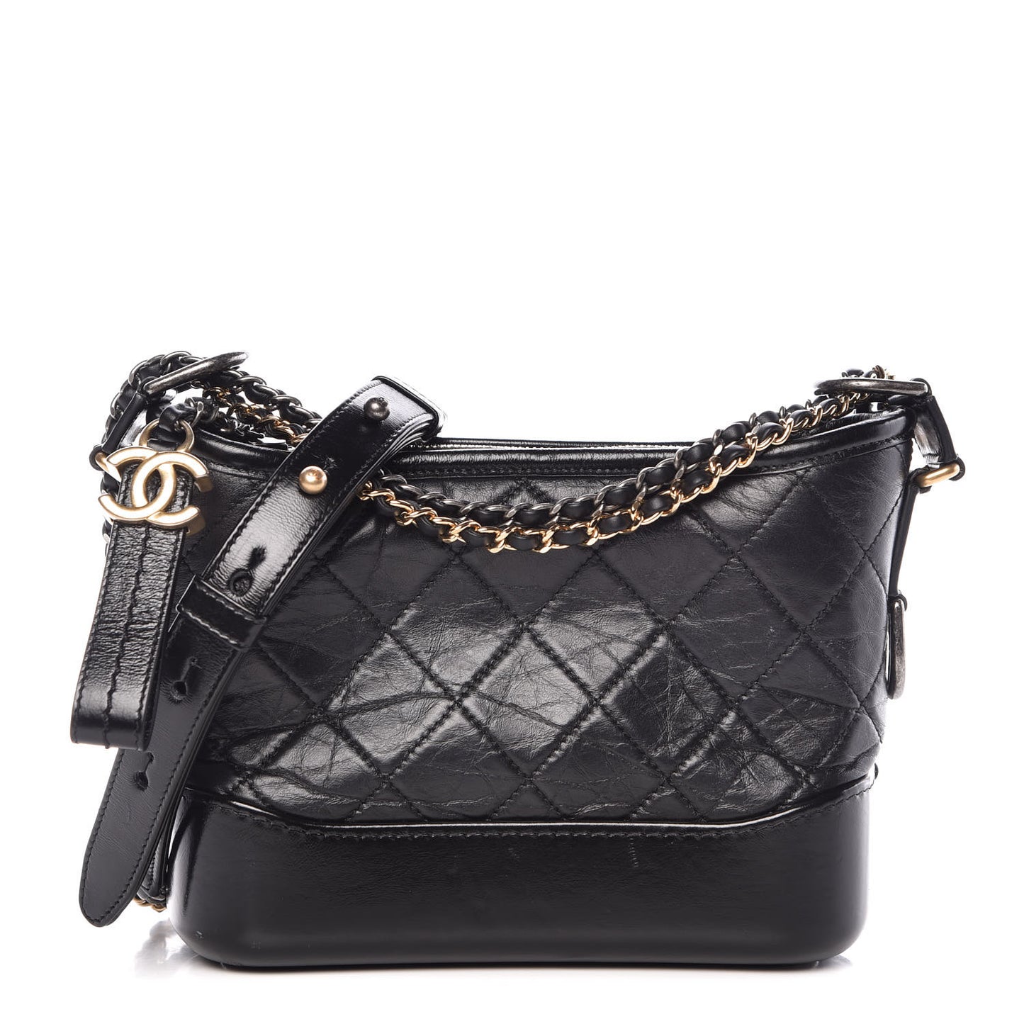 Aged Calfskin Quilted Small Gabrielle Hobo Black