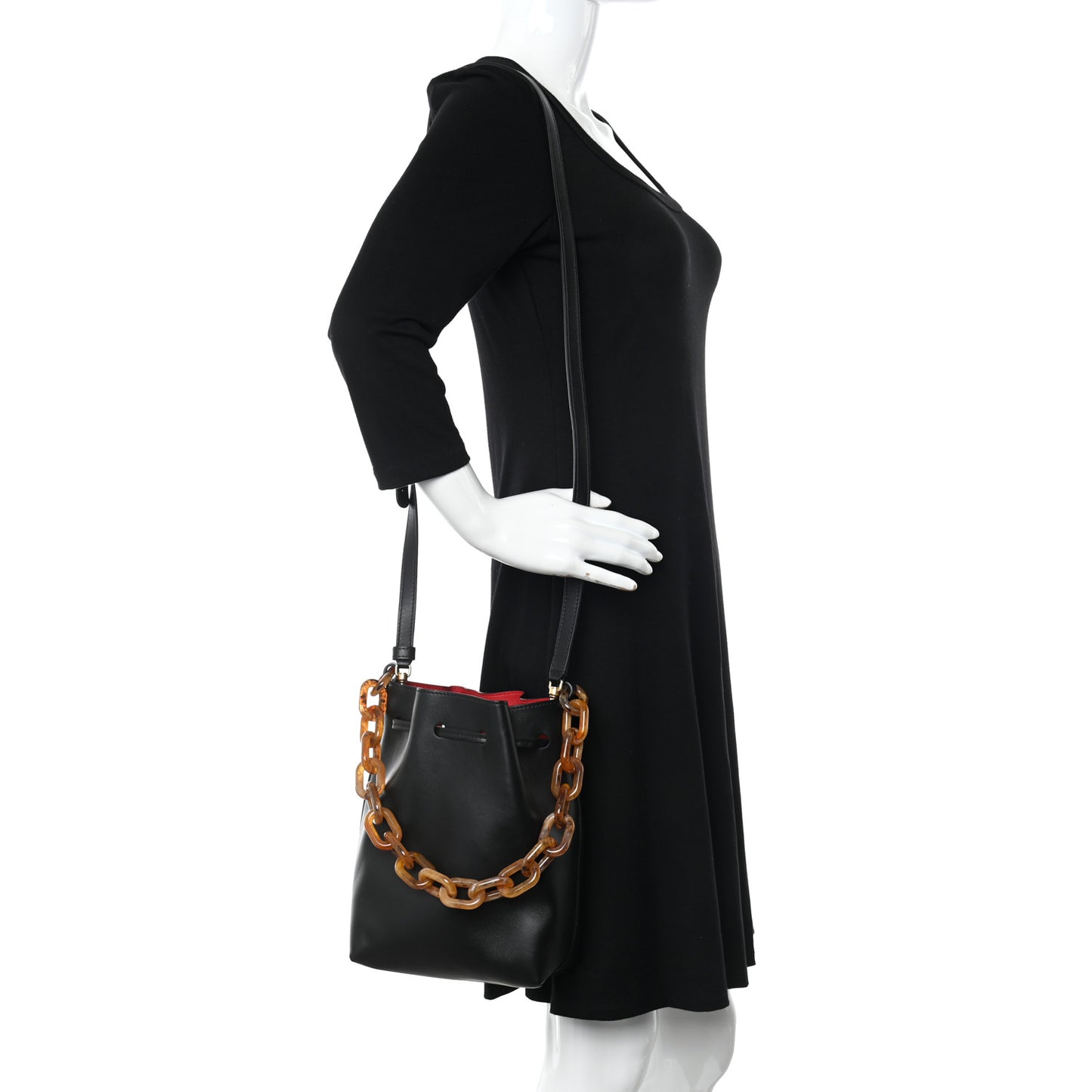 Calfskin Twist Drawstring Bucket Bag Black Flamma