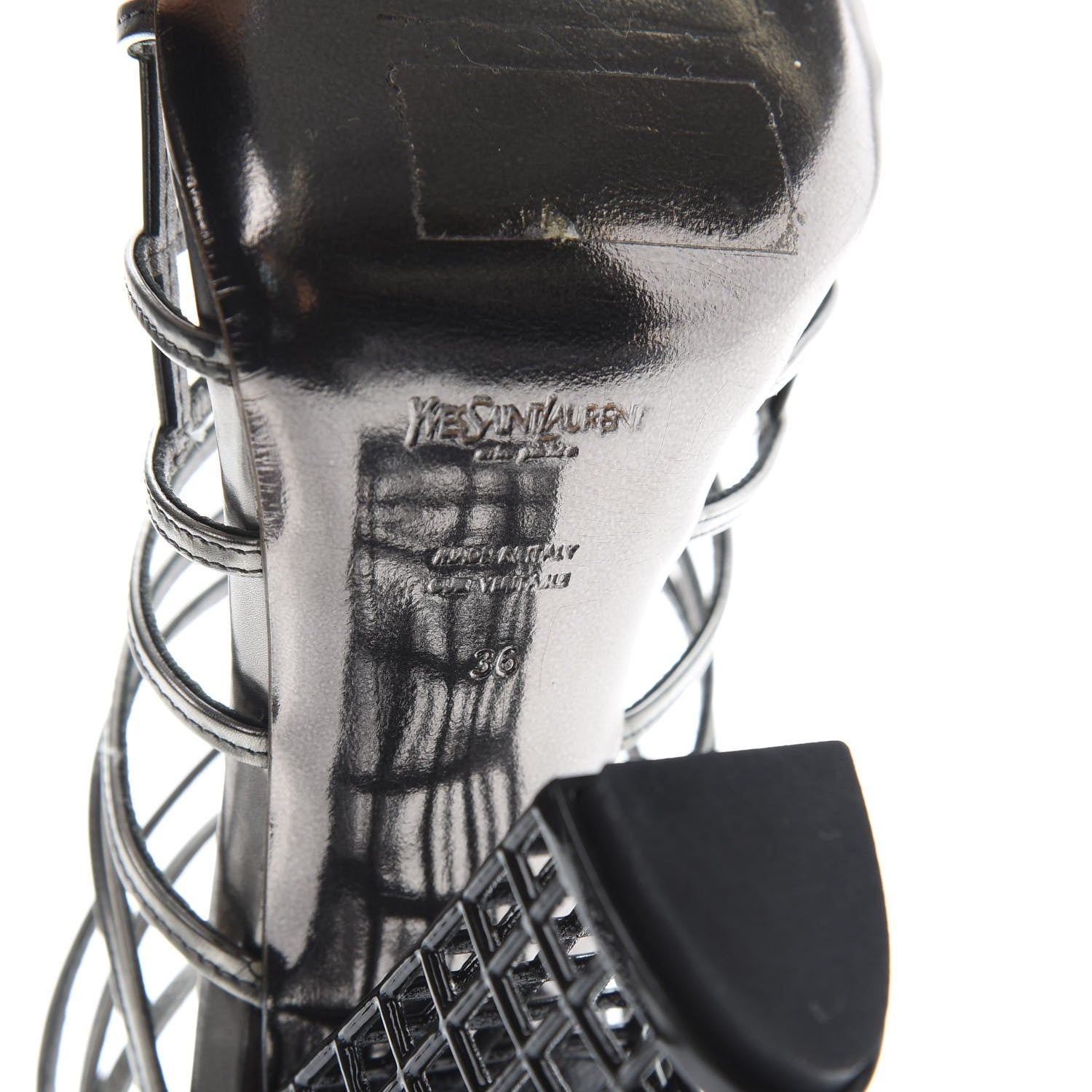 Saint Laurent Leather Cage Booties 36 Anthracite 8 of 8