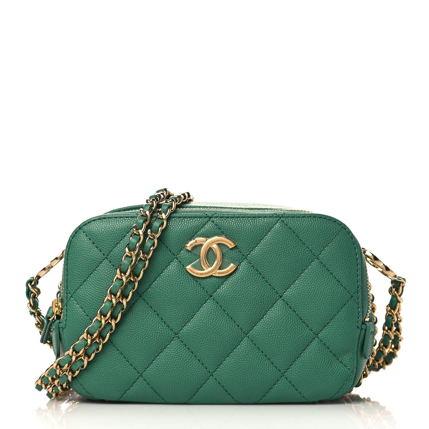 Caviar Quilted Mini CC You Camera Case Dark Green