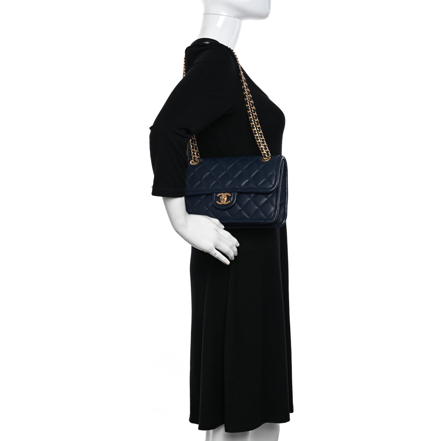 Caviar Quilted Medium Sweet Classic Flap Navy Blue