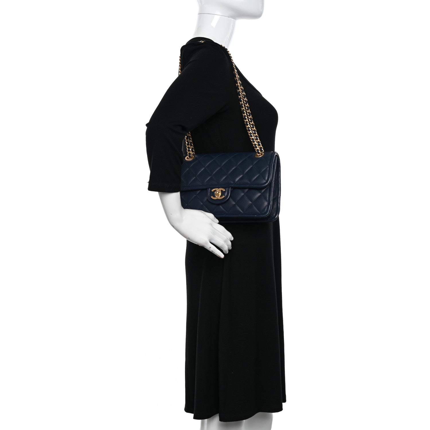 Chanel Caviar Quilted Medium Sweet Classic Flap Navy Blue 2 of 11