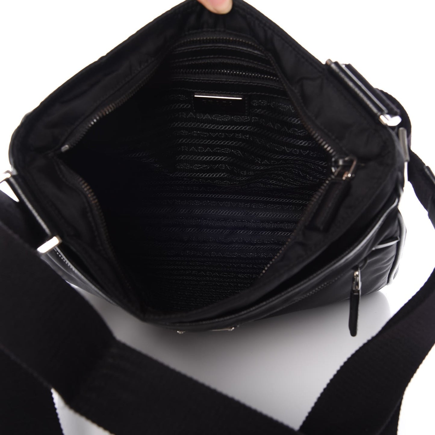 Nylon Saffiano Flat Messenger Bag Black