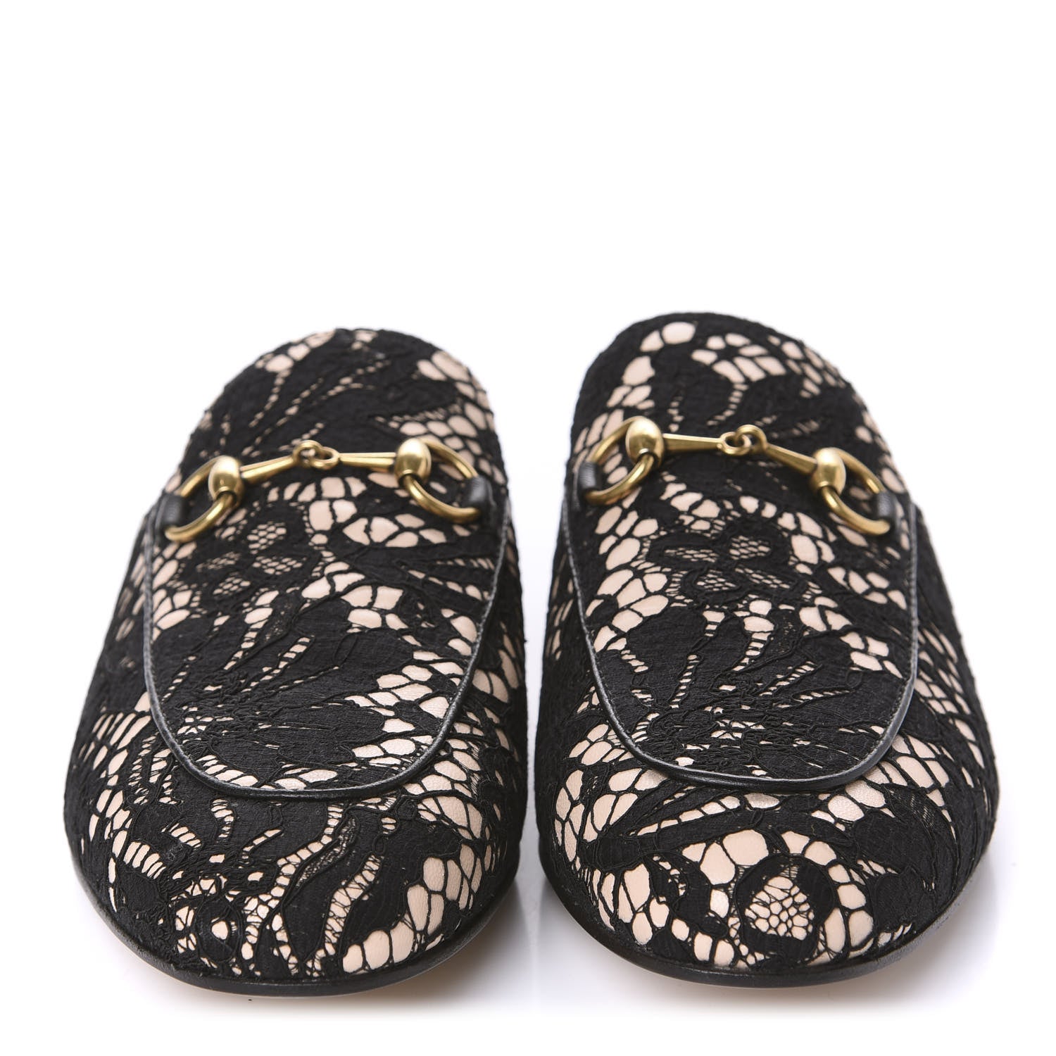 Gucci Lace Malaga Kid Womens Princetown Slippers 35.5 Black Skin Rose 2 of 9