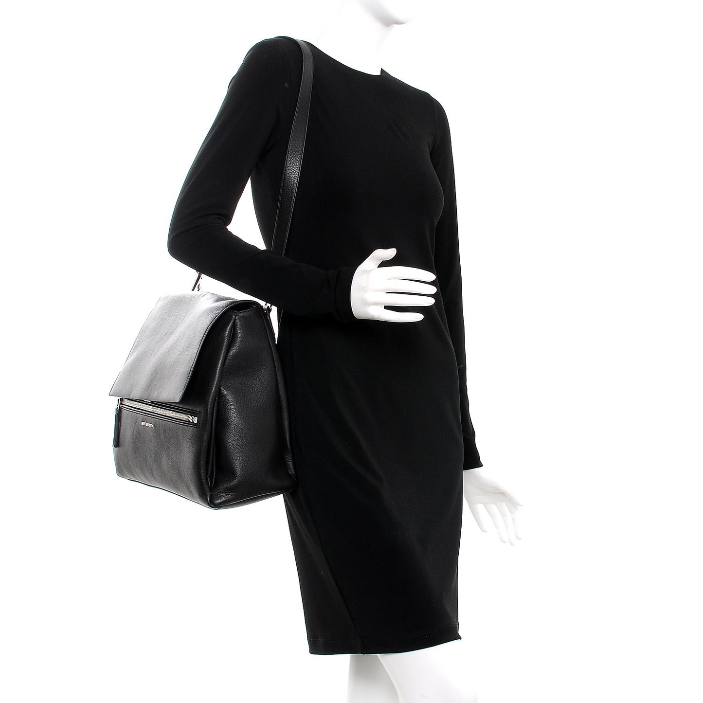 Pebbled Calfskin Medium Pandora Pure Flap Bag Black