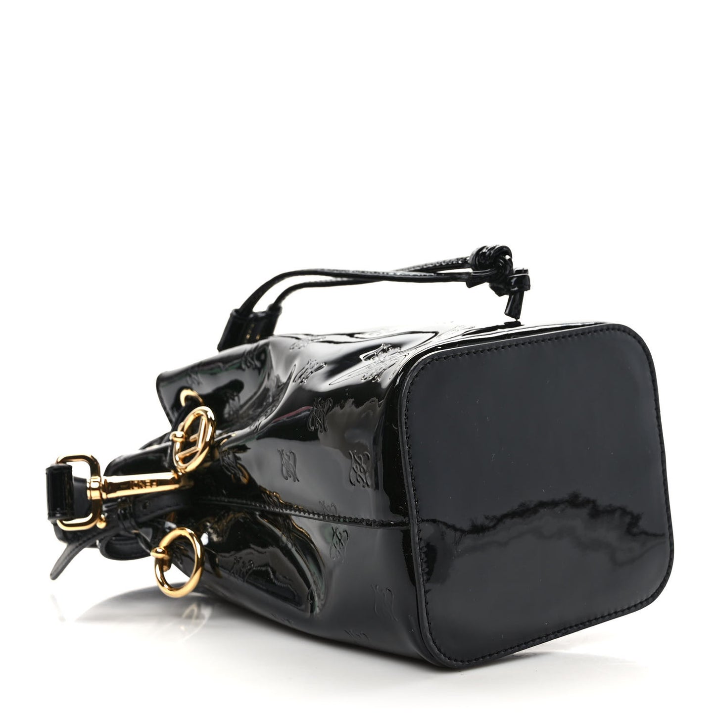 Vitello Vernice Mou F is Fendi Karligraphy Embossed Mini Mon Tresor Bucket Bag Black