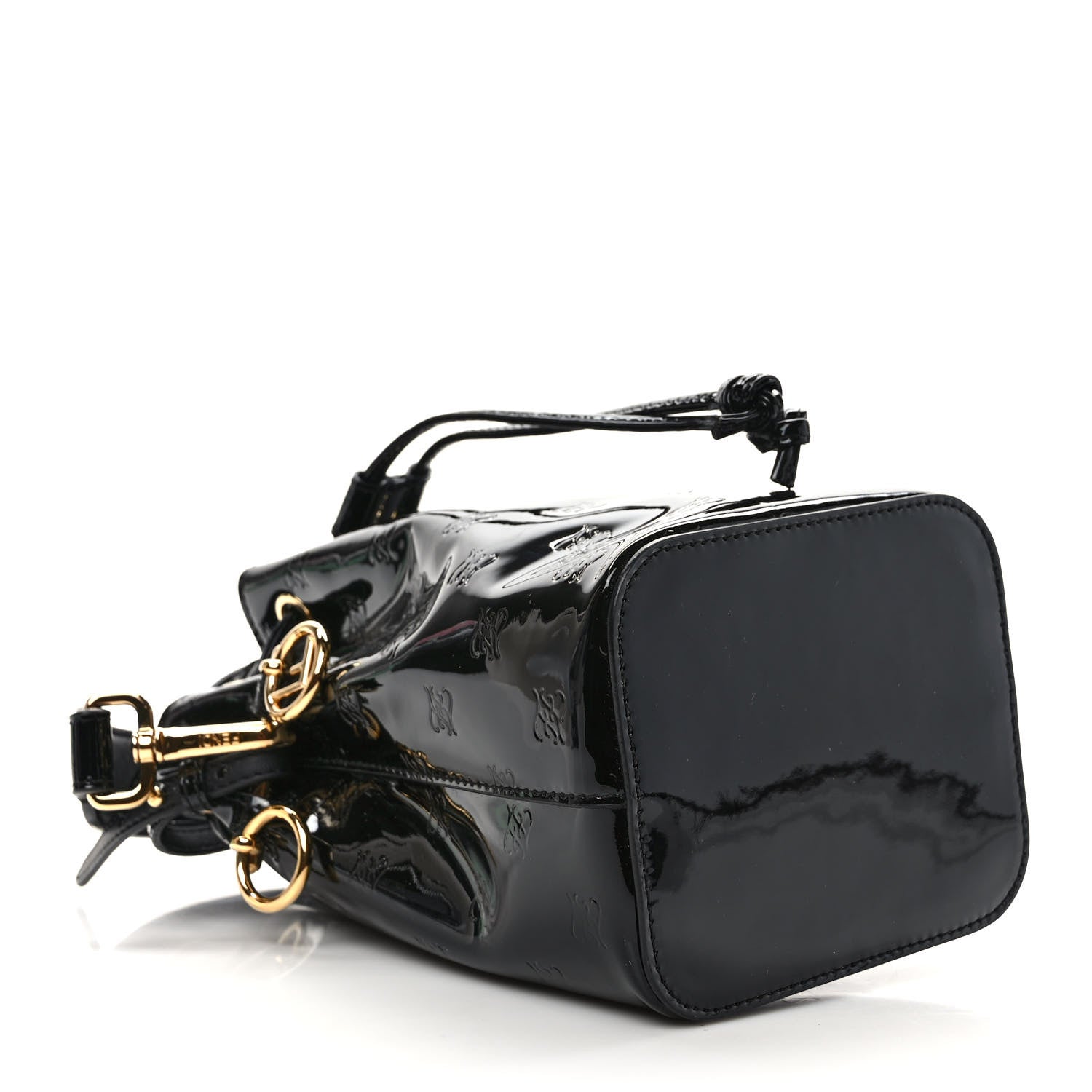 Fendi Vitello Vernice Mou F is Fendi Karligraphy Embossed Mini Mon Tresor Bucket Bag Black 4 of 9