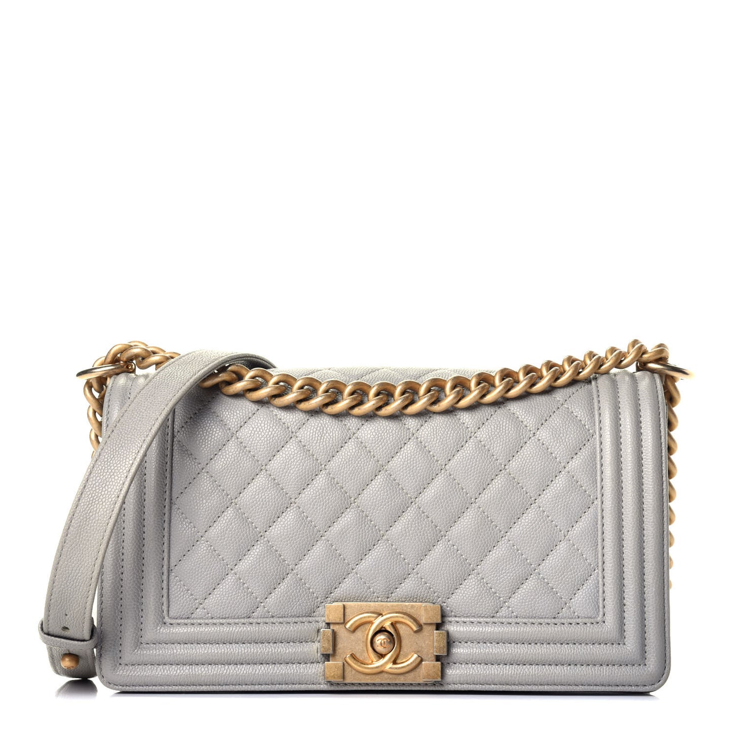 Caviar Quilted Medium Boy Flap Grey