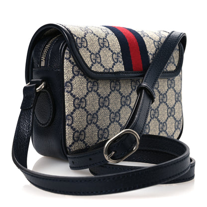 Gucci GG Supreme Monogram Textured Dollar Calfskin Mini Ophidia Flap Shoulder Bag Beige Blue 3 of 10