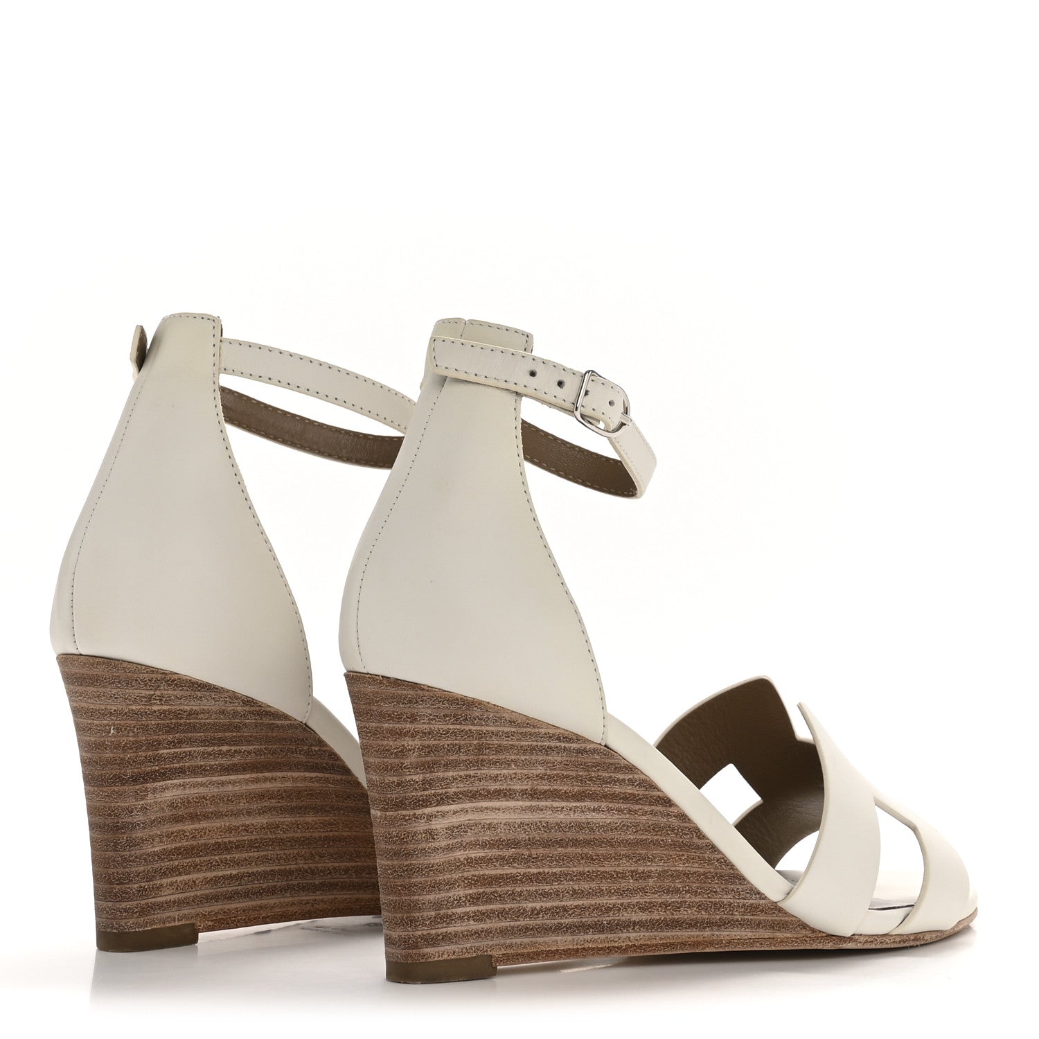 Hermes Calfskin Legend Wedge Sandals 37 White 5 of 10