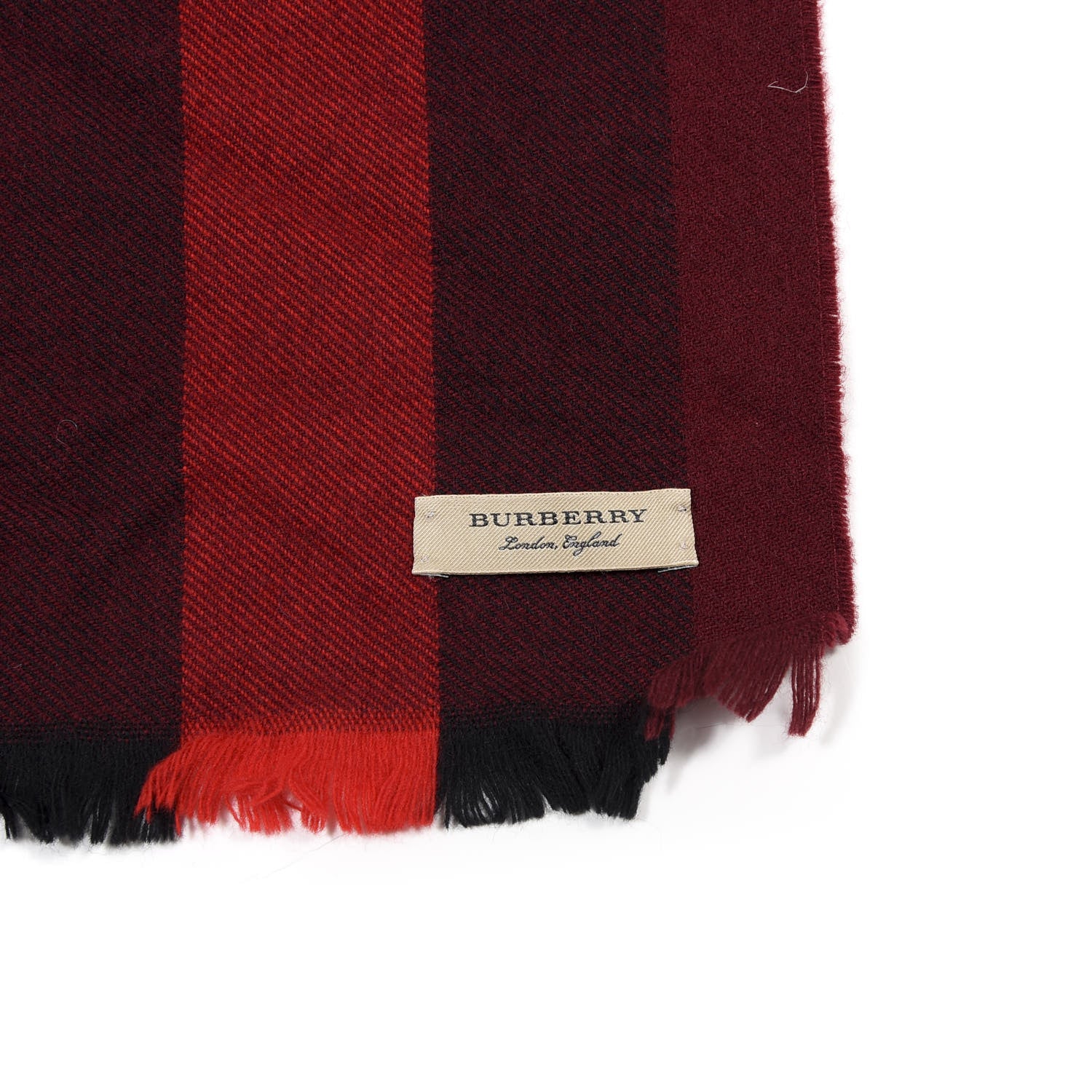 Burberry Wool Cashmere Giant Exploded Check Fringe Scarf Claret 3 of 4