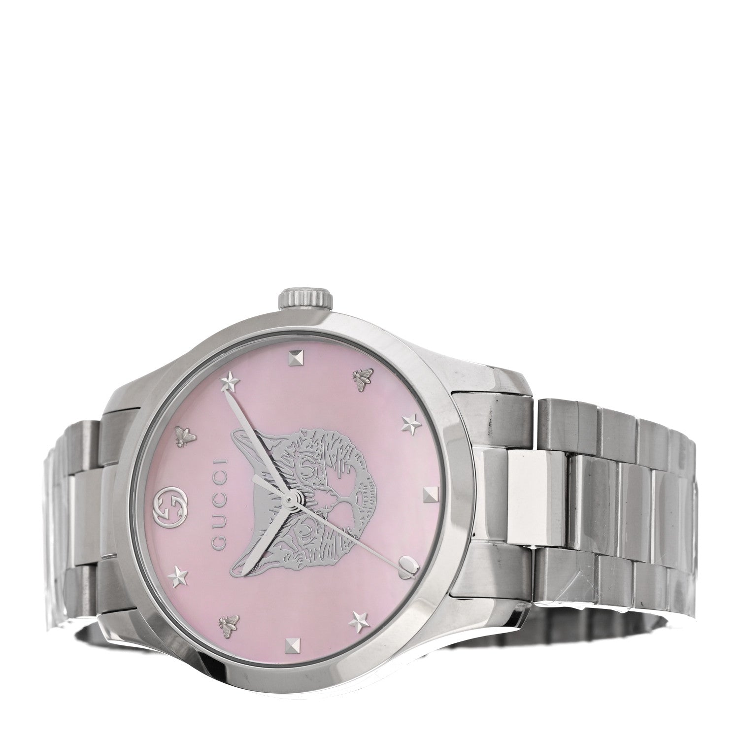 Gucci Stainless Steel Pink Mother of Pearl 38mm G-Timeless Cat Quartz Watch 2 of 4