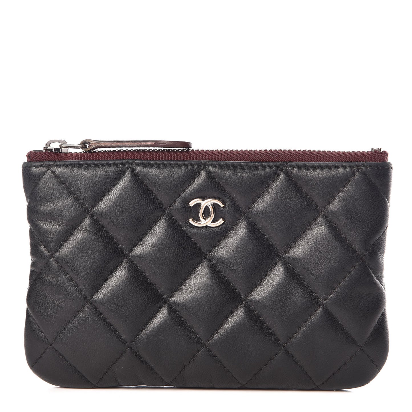 Lambskin Quilted Small Cosmetic Case Black