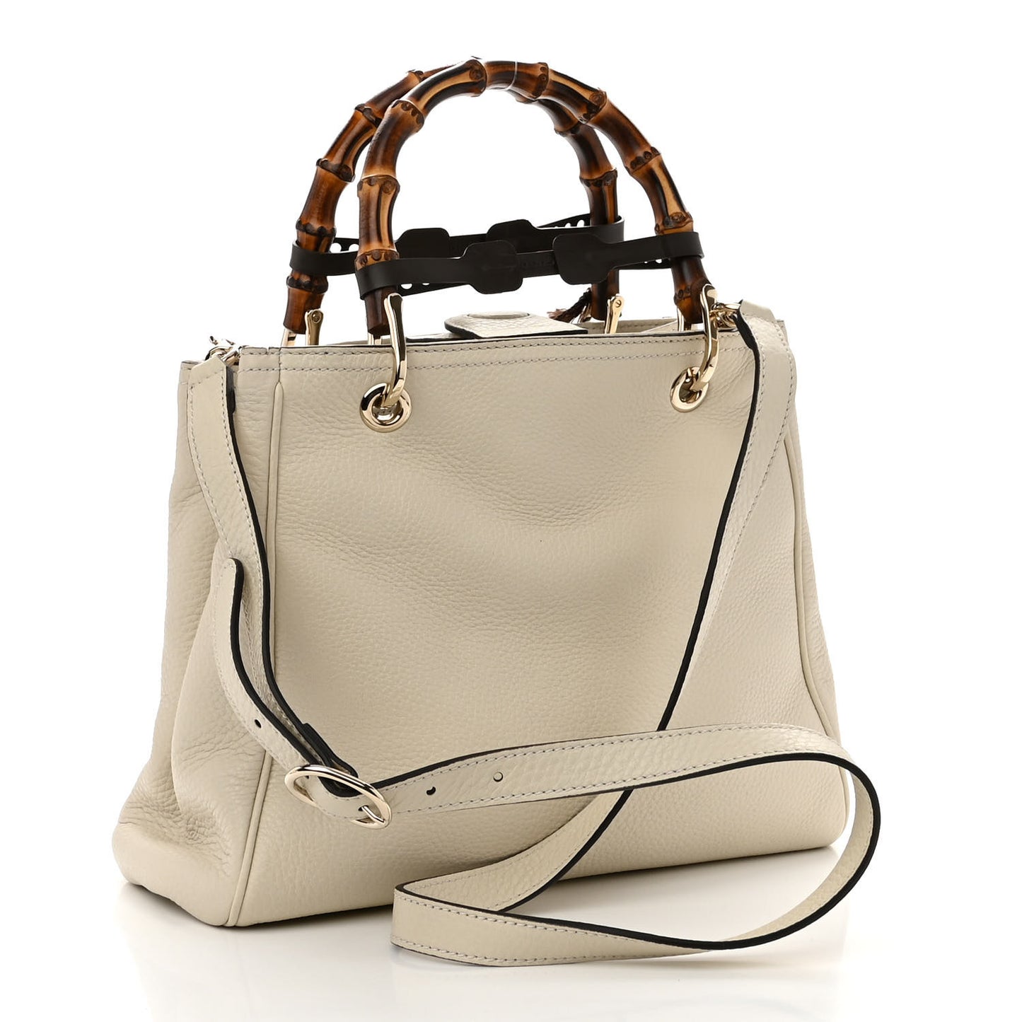 Calfskin Small Bamboo Shopper Tote White