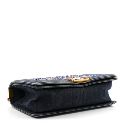 Chanel Tweed Denim Medium Boy Flap Navy Blue 3 of 9