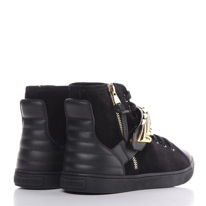 Louis Vuitton Calfskin Suede Punchy High Top Sneakers 37 Black 4 of 8