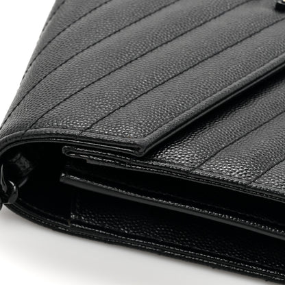 Saint Laurent Grain De Poudre Matelasse Chevron Monogram Monochrome Chain Wallet Black 13 of 15