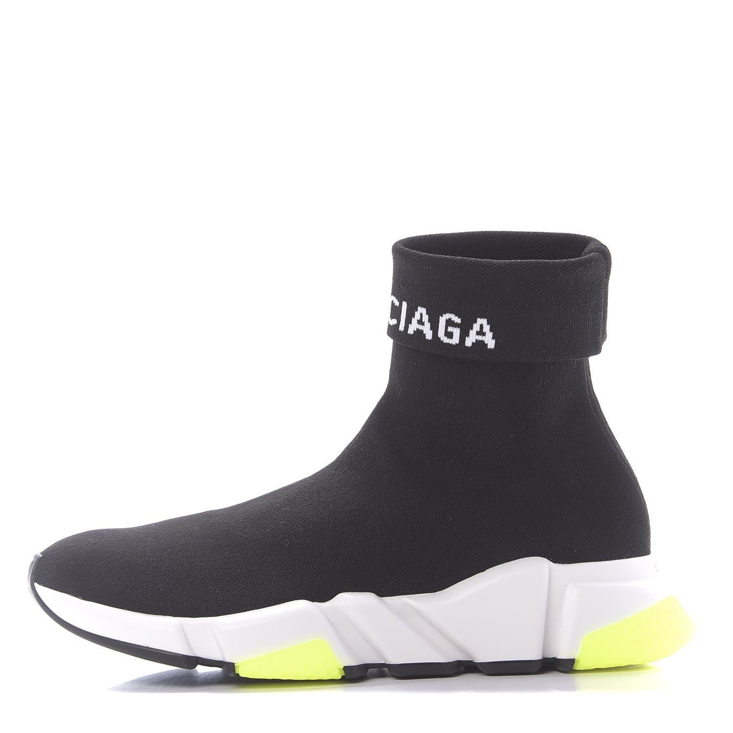 Balenciaga Neoprene Knit Mens Speed Cuffed Sneakers 39 Black White Yellow Fluo 1 of 10