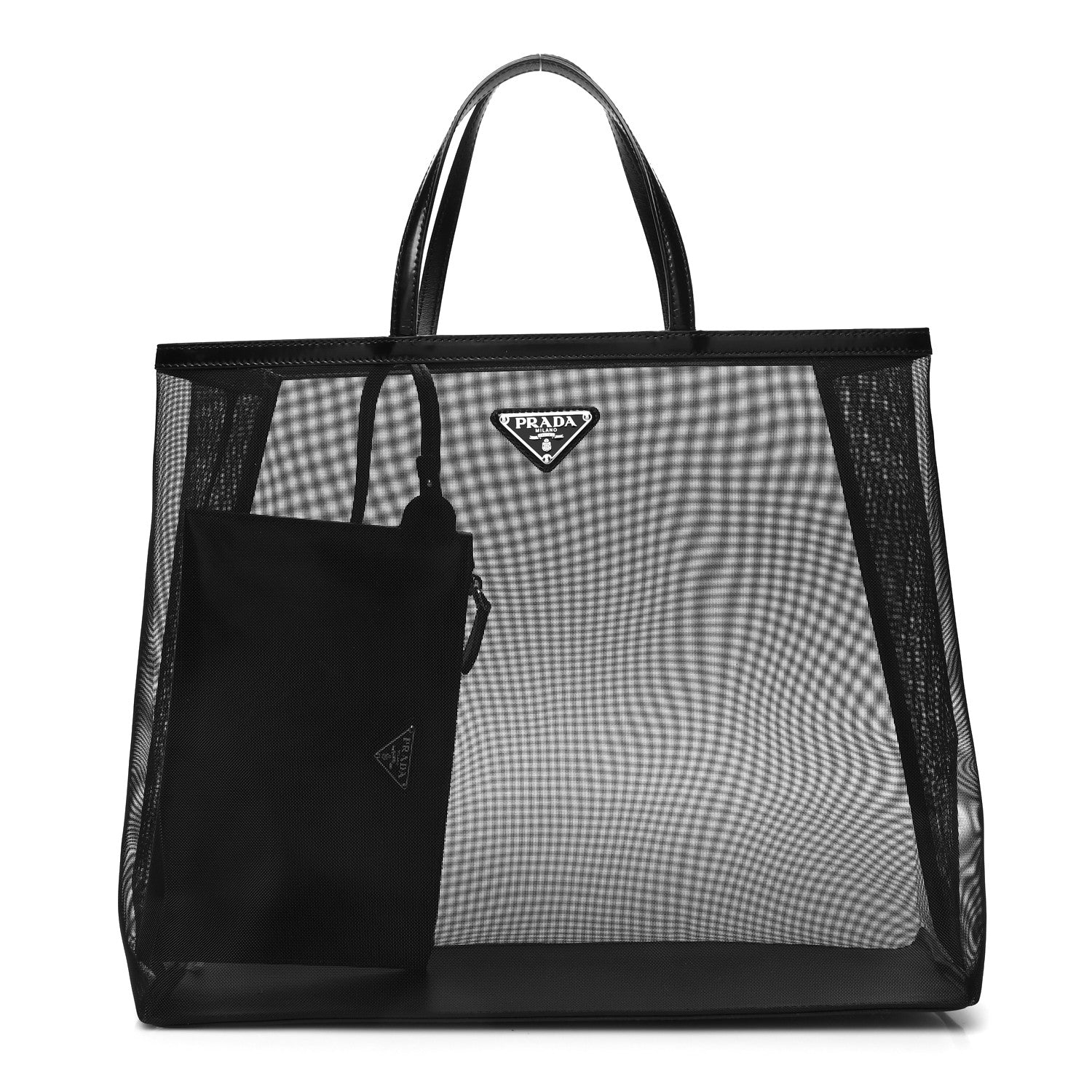 Prada Mesh Sequin Spazzolato Triangle Logo Tote Black 3 of 12