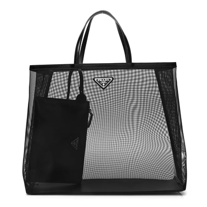 Prada Mesh Sequin Spazzolato Triangle Logo Tote Black 3 of 12