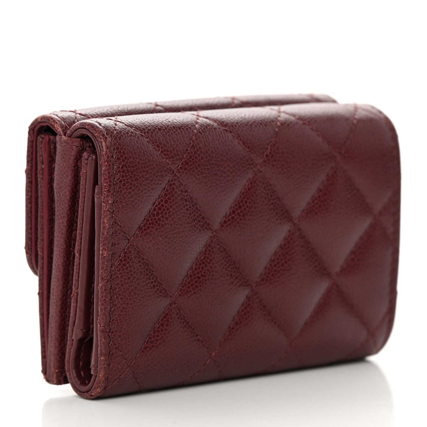 Caviar Quilted Studded CC Double Flap Wallet Burgundy