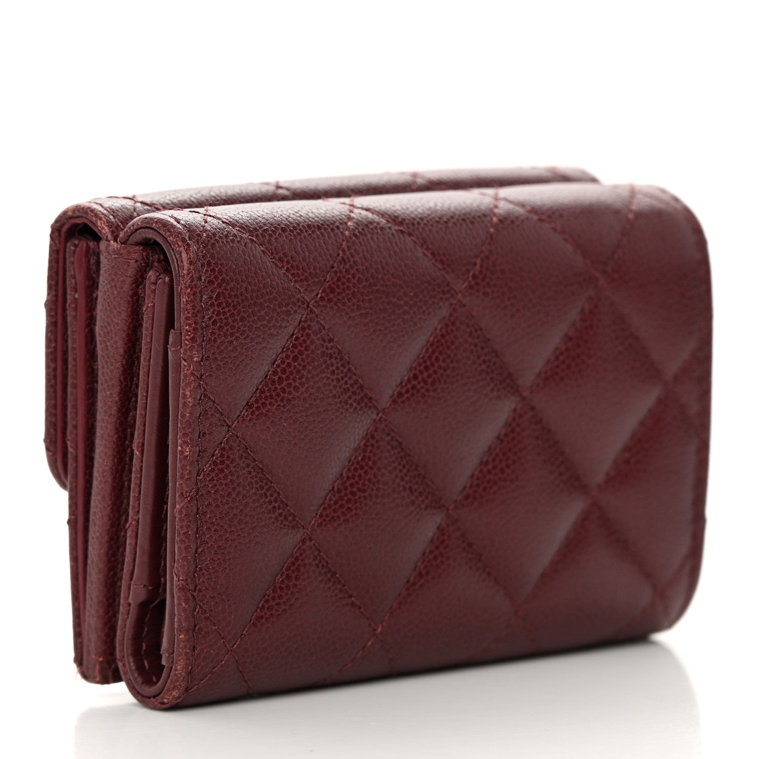 Chanel Caviar Quilted Studded CC Double Flap Wallet Burgundy 3 of 13