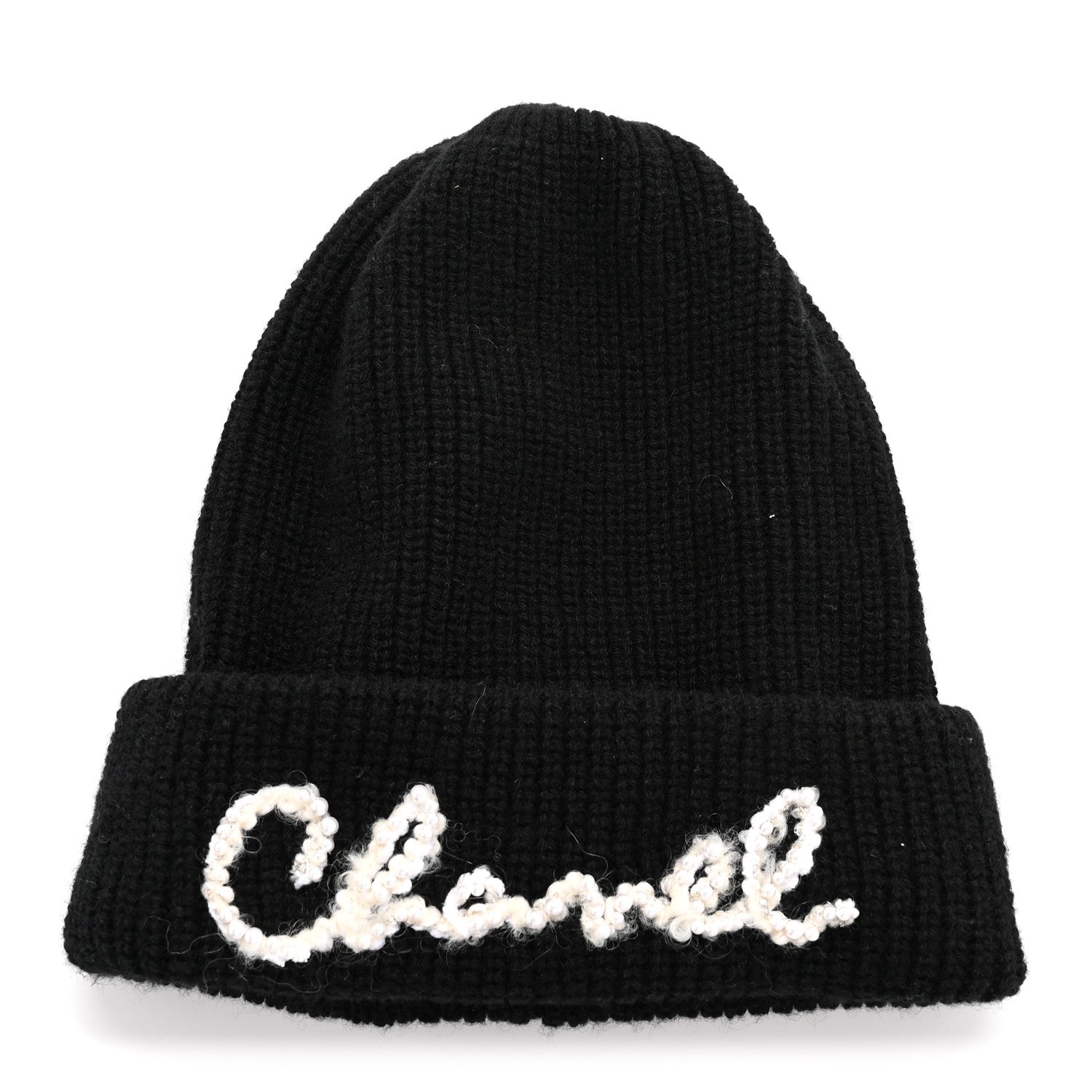Chanel Cashmere Logo Beanie Hat Black White 1 of 5