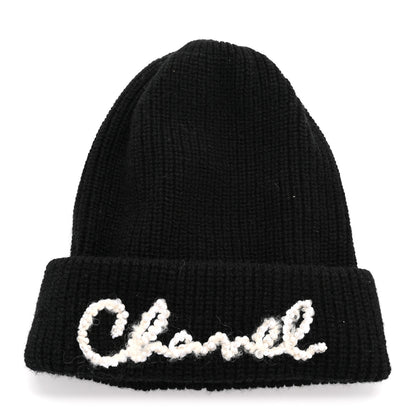 Chanel Cashmere Logo Beanie Hat Black White 1 of 5