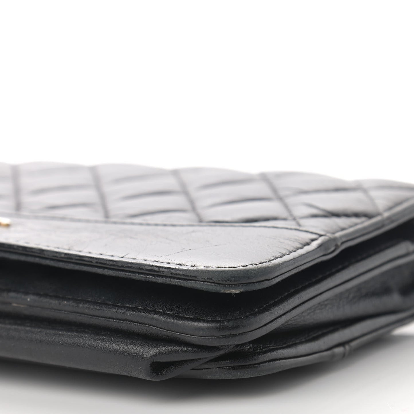 Aged Calfskin Quilted Gabrielle Wallet On Chain WOC Black