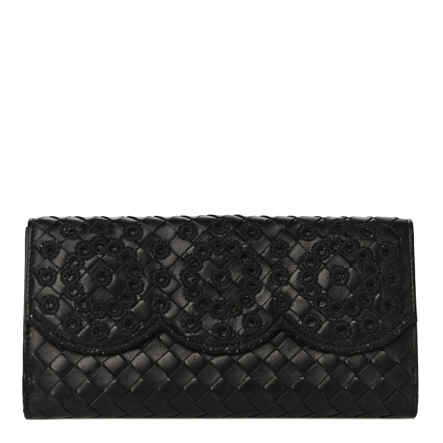 Bottega Veneta Nappa Intrecciato Embroidered Lace Continental Flap Wallet Black 1 of 20