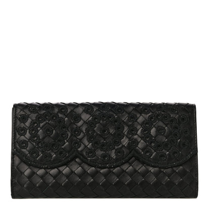 Bottega Veneta Nappa Intrecciato Embroidered Lace Continental Flap Wallet Black 1 of 20