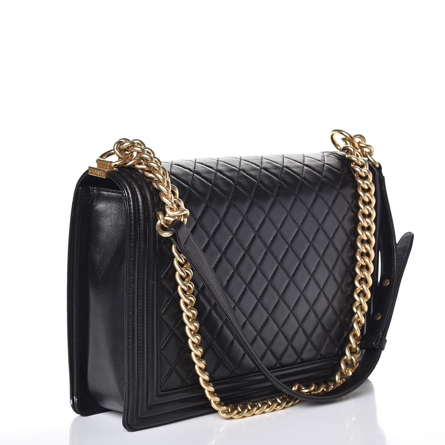 Lambskin Quilted Large Boy Flap Black