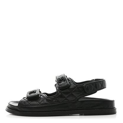 Chanel Lambskin Velcro Dad Sandals 38 Black 1 of 8