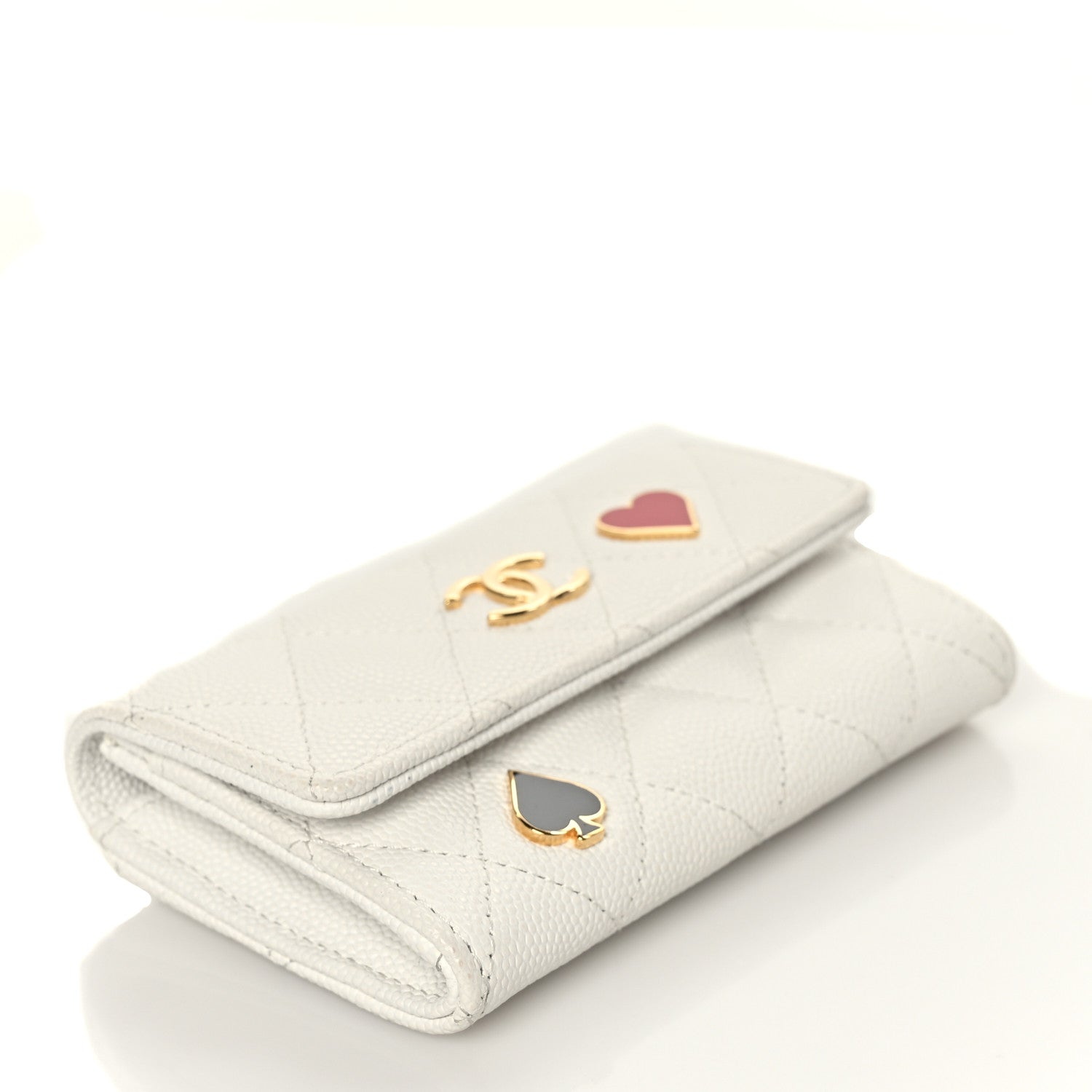 Chanel Caviar Quilted Enamel Coco Casino Flap Card Holder Wallet White 4 of 8