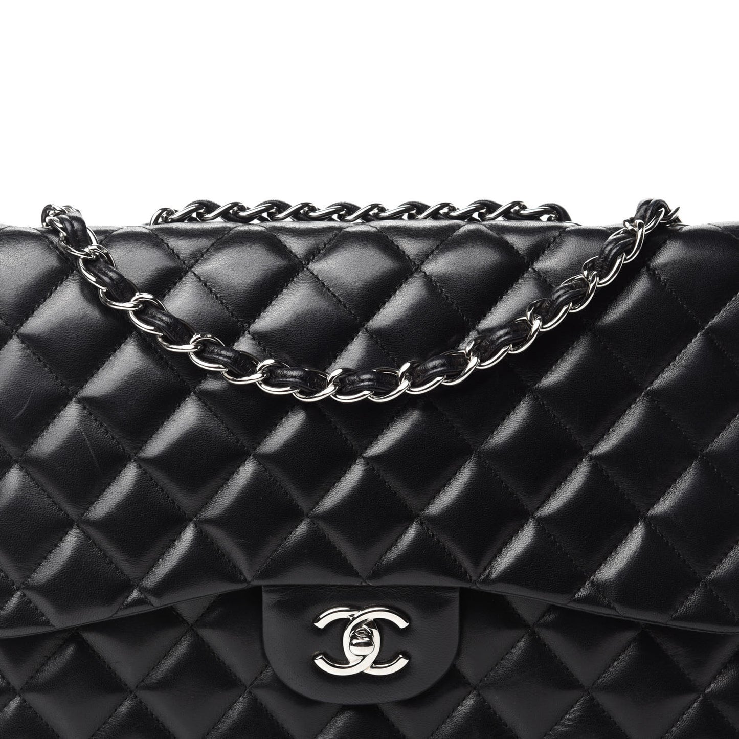 Lambskin Quilted Jumbo Single Flap Black