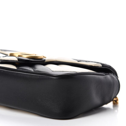 Gucci Calfskin Matelasse Super Mini GG Marmont Shoulder Bag Black White 7 of 11